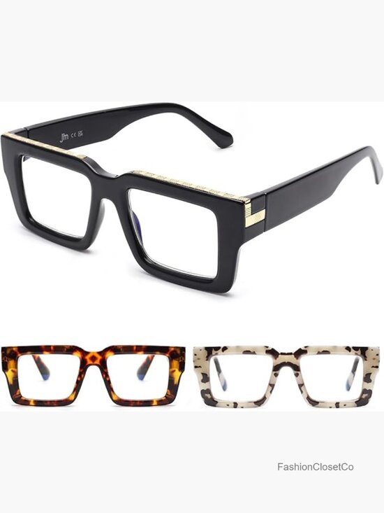 Blue Light Blocking Reading Glasses, Square Frame, 3-Pack